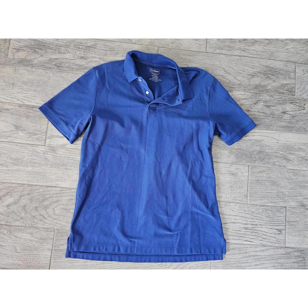 Men's L.L. Bean Large Tall Polo Shirt Blue Short Sleeves Traditional Fit Rugby
